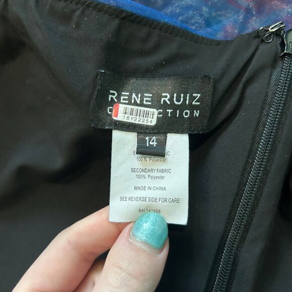 Rene Ruiz Collection Blue Organza Gown One Shoulder Pleated Formal Wedding Sz 14 - Picture 8 of 8